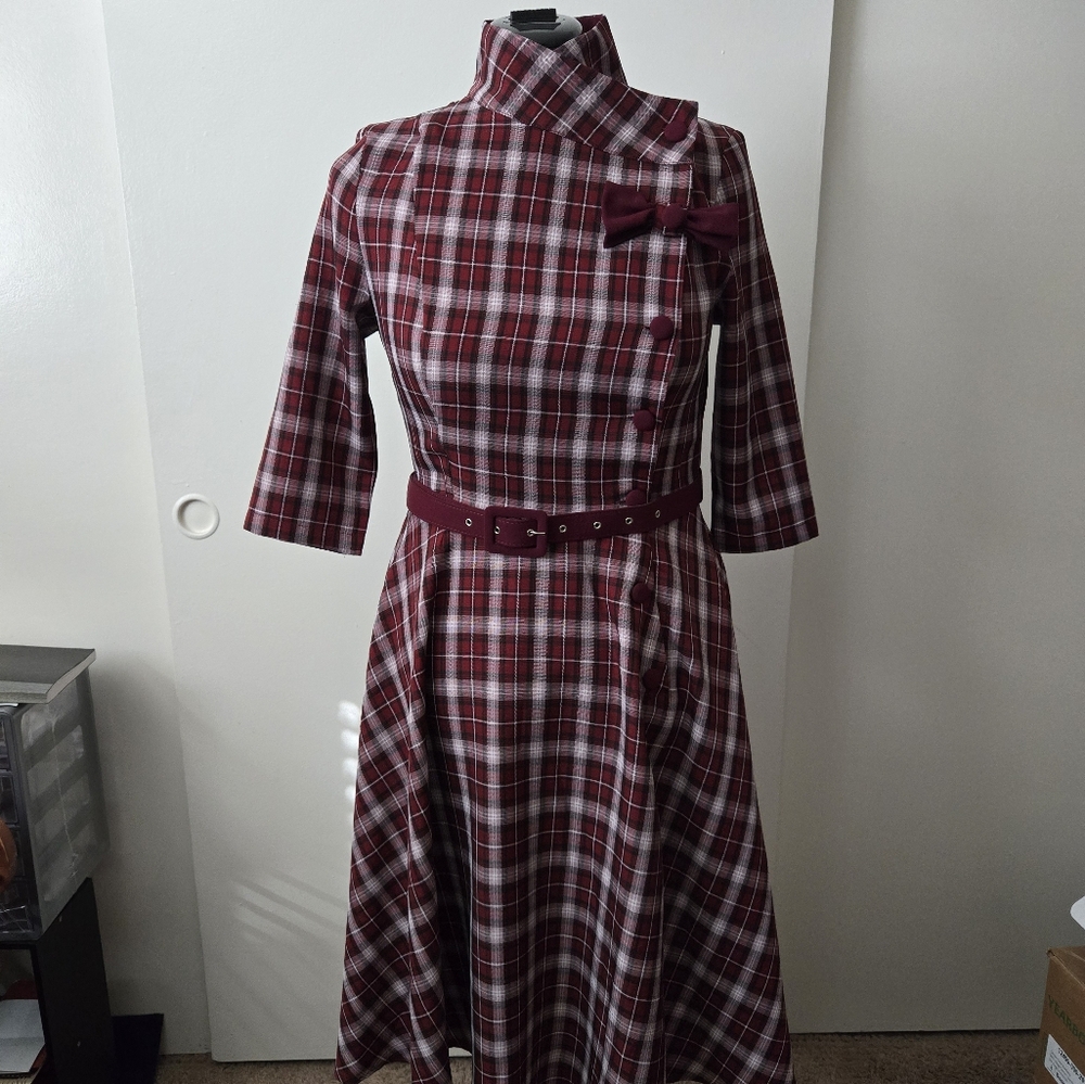 Voodoo Vixen Red and White Midi Dress with Asymmetrical Neckline
